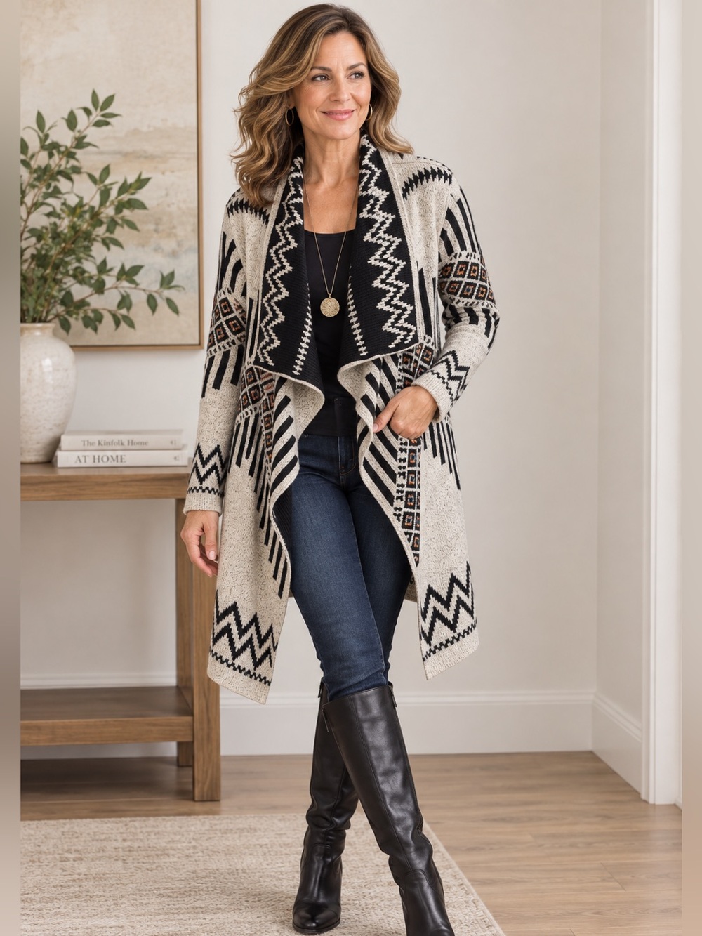 Kamana Women’s‎ Cascading Cardigan. Beautiful “Aztec” Design. Size Small